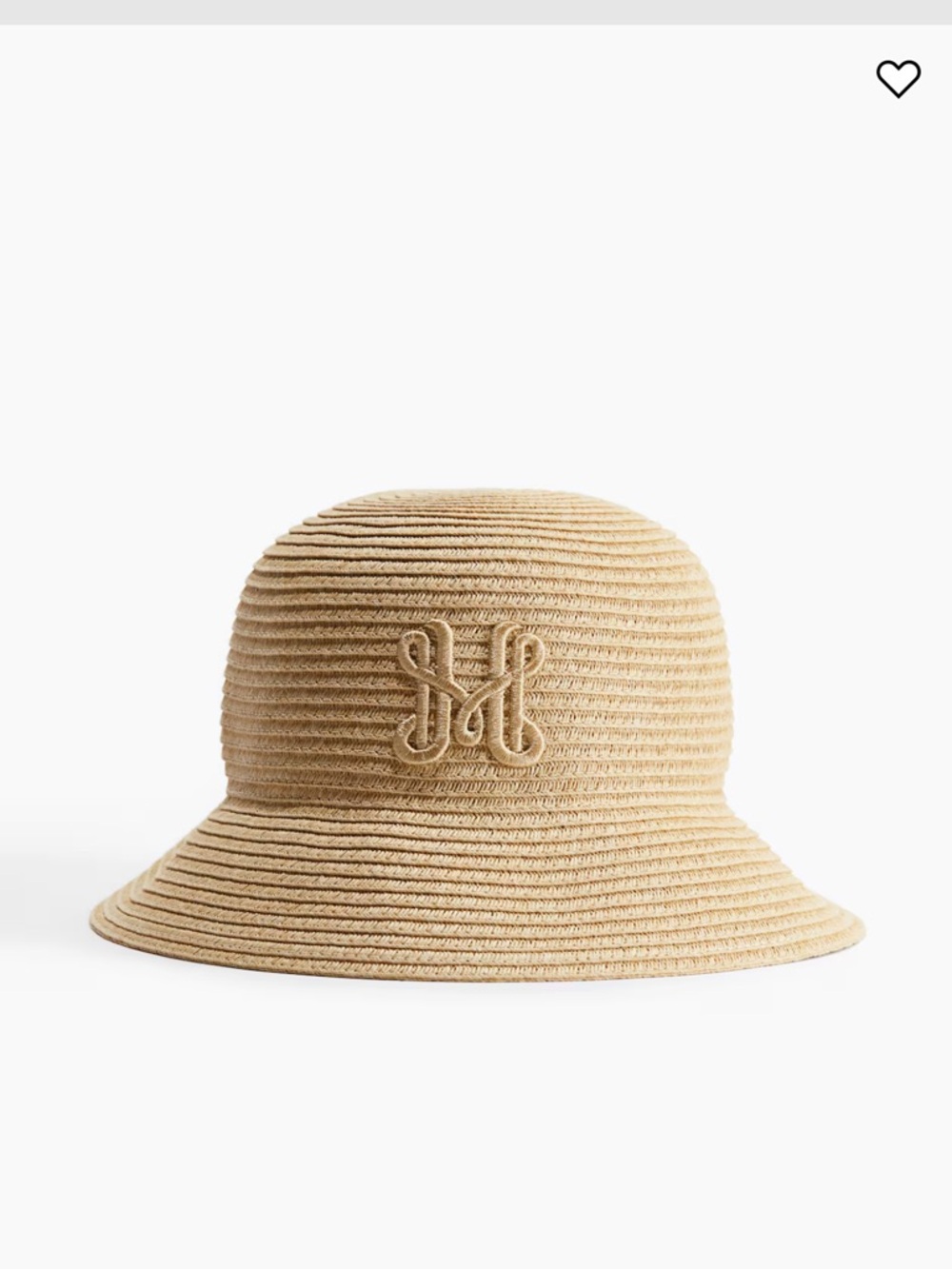 H&M Beige Straw Bucket Hat with Embroidered Logo